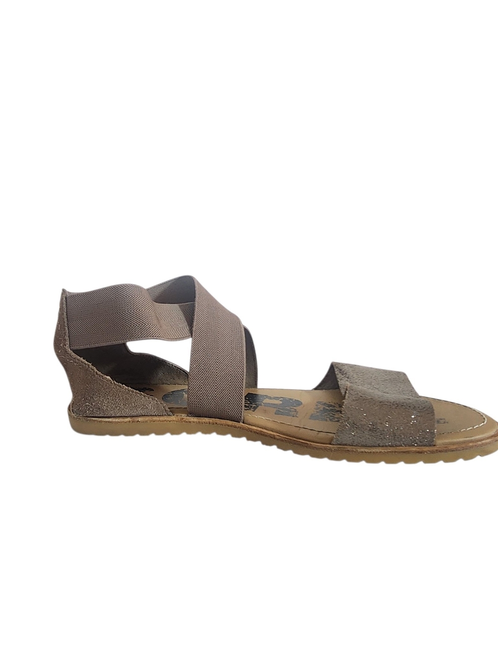 Sorel Ella Brown and Gold Slip On Sandals Leather and Elastic Straps Size 9.5
